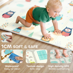 AIYAPLAY Foldable Baby Plat Mat Double Sided, Kids Floor Mat for Crawling, 195.5L x 147.5W cm, Car track and Owl Theme - thumbnail 5