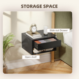 HOMCOM Floating Bedside Tables Set of 2, Wall Mounted Nightstand, High Gloss Black - thumbnail 6