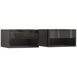 HOMCOM Floating Bedside Tables Set of 2, Wall Mounted Nightstand, High Gloss Black - thumbnail 1