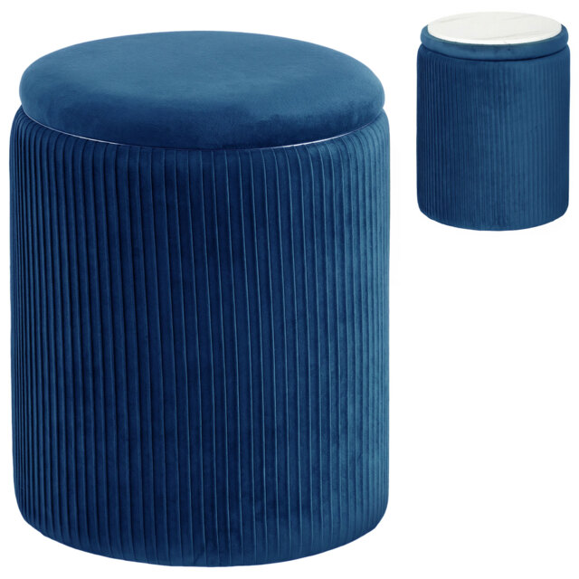 HOMCOM Storage Ottoman Modern Velvet Round Foot Stool for Living Room Bedroom 45 cm Blue - image 1