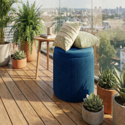 HOMCOM Storage Ottoman Modern Velvet Round Foot Stool for Living Room Bedroom 45 cm Blue - thumbnail 9