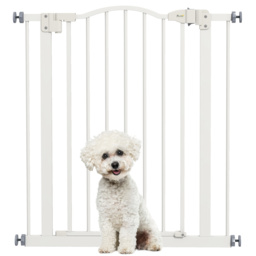 PawHut Adjustable Metal Pet Gate, Safety Barrier with Auto-Close Door, for Dogs and Cats, White - Aosom UK - thumbnail 1