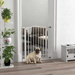 PawHut Adjustable Metal Pet Gate, Safety Barrier with Auto-Close Door, for Dogs and Cats, White - Aosom UK - thumbnail 2