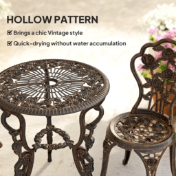 Outsunny Outdoor Bistro Set Vintage Rose Design Patio Furniture Set with Round Table and 2 Chairs Metallic Finish - thumbnail 5