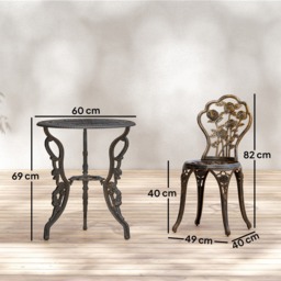 Outsunny Outdoor Bistro Set Vintage Rose Design Patio Furniture Set with Round Table and 2 Chairs Metallic Finish - thumbnail 3