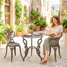 Outsunny Outdoor Bistro Set Vintage Rose Design Patio Furniture Set with Round Table and 2 Chairs Metallic Finish - thumbnail 7