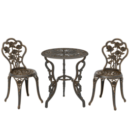 Outsunny Outdoor Bistro Set Vintage Rose Design Patio Furniture Set with Round Table and 2 Chairs Metallic Finish - thumbnail 1