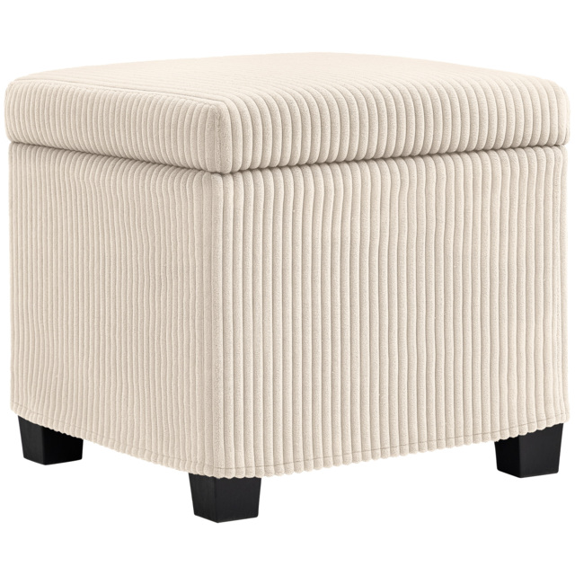 HOMCOM Storage Ottoman Bench, Corduroy Footstool with Removable Lid and Legs, 40cm Storage Chest Box for Living Room, Bedroom, Hallway, Beige - image 1