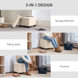HOMCOM Storage Ottoman Bench, Corduroy Footstool with Removable Lid and Legs, 40cm Storage Chest Box for Living Room, Bedroom, Hallway, Beige - thumbnail 6