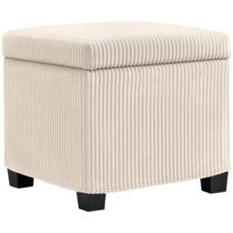 HOMCOM Storage Ottoman Bench, Corduroy Footstool with Removable Lid and Legs, 40cm Storage Chest Box for Living Room, Bedroom, Hallway, Beige - thumbnail 1