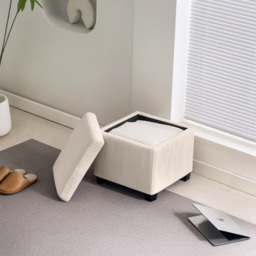 HOMCOM Storage Ottoman Bench, Corduroy Footstool with Removable Lid and Legs, 40cm Storage Chest Box for Living Room, Bedroom, Hallway, Beige - thumbnail 8