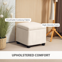 HOMCOM Storage Ottoman Bench, Corduroy Footstool with Removable Lid and Legs, 40cm Storage Chest Box for Living Room, Bedroom, Hallway, Beige - thumbnail 4