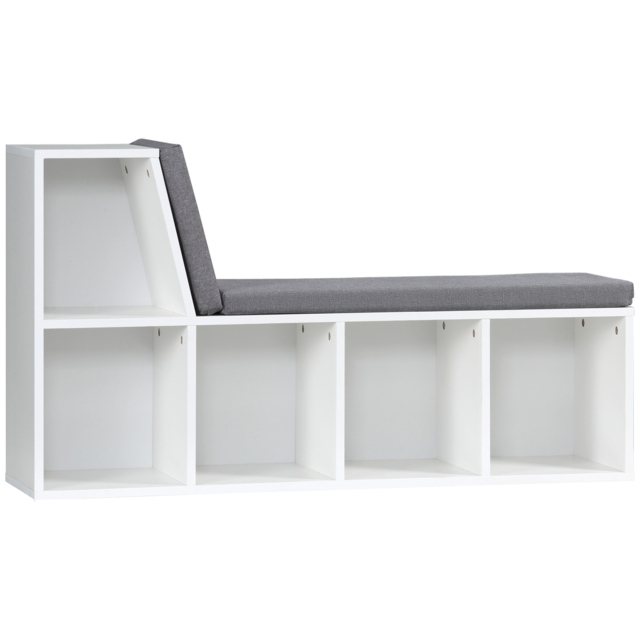 HOMCOM Storage Shelf with Cushioned Reading Seat, Bookshelf Storage Cabinet for Study Living Room, White - Aosom UK - image 1