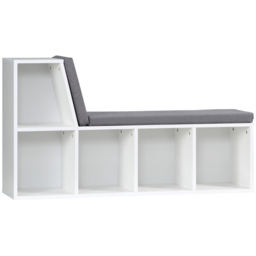 HOMCOM Storage Shelf with Cushioned Reading Seat, Bookshelf Storage Cabinet for Study Living Room, White - Aosom UK - thumbnail 1