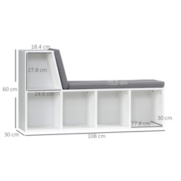 HOMCOM Storage Shelf with Cushioned Reading Seat, Bookshelf Storage Cabinet for Study Living Room, White - Aosom UK - thumbnail 3