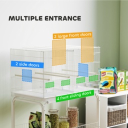PawHut Bird Cage with Divider, 4 Wooden Perches, Slide Out Tray, 4 Feeders, for Budgie, Lovebird, Canary, 76 x 46 x 116cm White - thumbnail 6