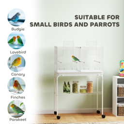 PawHut Bird Cage with Divider, 4 Wooden Perches, Slide Out Tray, 4 Feeders, for Budgie, Lovebird, Canary, 76 x 46 x 116cm White - thumbnail 9
