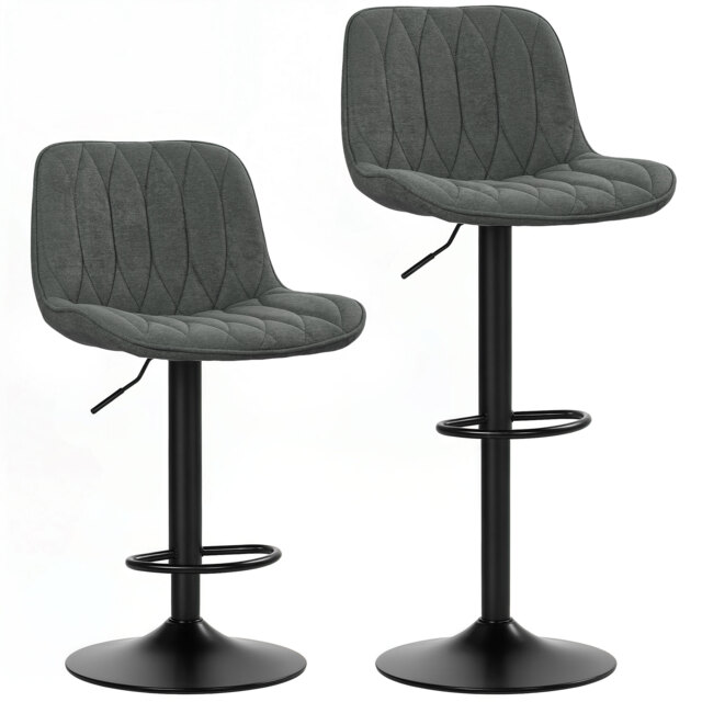 HOMCOM Bar Stools Set of 2, Height Adjustable Swivel Barstools with Backrest and Anti-Cat-Scratch Material for Kitchen, Breakfast Counter, Charcoal Grey - image 1