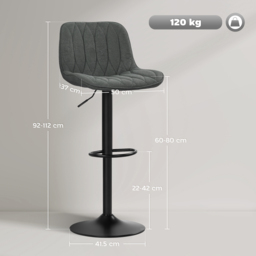 HOMCOM Bar Stools Set of 2, Height Adjustable Swivel Barstools with Backrest and Anti-Cat-Scratch Material for Kitchen, Breakfast Counter, Charcoal Grey - thumbnail 3