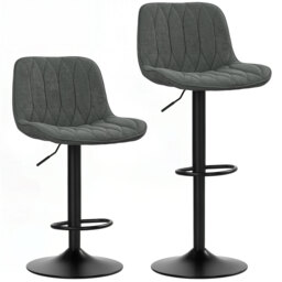 HOMCOM Bar Stools Set of 2, Height Adjustable Swivel Barstools with Backrest and Anti-Cat-Scratch Material for Kitchen, Breakfast Counter, Charcoal Grey