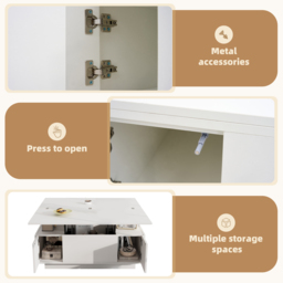 Lift-Up Coffee Table With 2 Doors, 2 Liftable Tops, 2 Cabinets, Particleboard Centre Desk With Hidden Storage, 100L x 50W x 55.5H cm, White - Aosom UK - thumbnail 7