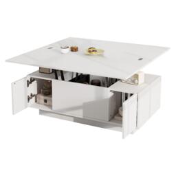 Lift-Up Coffee Table With 2 Doors, 2 Liftable Tops, 2 Cabinets, Particleboard Centre Desk With Hidden Storage, 100L x 50W x 55.5H cm, White - Aosom UK - thumbnail 9
