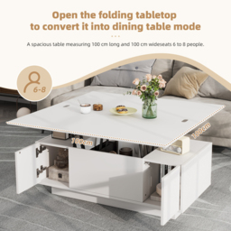 Lift-Up Coffee Table With 2 Doors, 2 Liftable Tops, 2 Cabinets, Particleboard Centre Desk With Hidden Storage, 100L x 50W x 55.5H cm, White - Aosom UK - thumbnail 5
