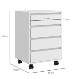 HOMCOM Four-Drawer Office Filing Cabinet, with Wheels - White - thumbnail 3