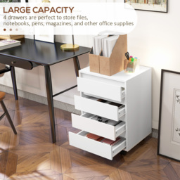 HOMCOM Four-Drawer Office Filing Cabinet, with Wheels - White - thumbnail 4