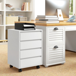 HOMCOM Four-Drawer Office Filing Cabinet, with Wheels - White - thumbnail 2