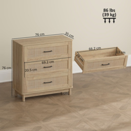 HOMCOM 76 cm Wide Drawer Chest of Drawers with 3 Drawer - Oak - thumbnail 3
