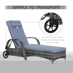 Outsunny Garden Rattan Furniture Single Sun Lounger Recliner Bed Reclining Chair Patio Outdoor Wicker Weave Adjustable Headrest - Grey - thumbnail 4