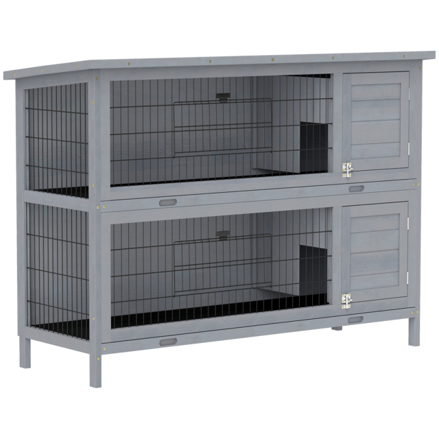 PawHut Rabbit Hutch Outdoor Guinea Pig Hutch Bunny Cage with No-Leak Trays, Divider, 136 x 50 x 93cm, Grey - image 1