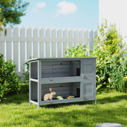 PawHut Rabbit Hutch Outdoor Guinea Pig Hutch Bunny Cage with No-Leak Trays, Divider, 136 x 50 x 93cm, Grey - thumbnail 2
