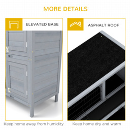 PawHut Rabbit Hutch Outdoor Guinea Pig Hutch Bunny Cage with No-Leak Trays, Divider, 136 x 50 x 93cm, Grey - thumbnail 7