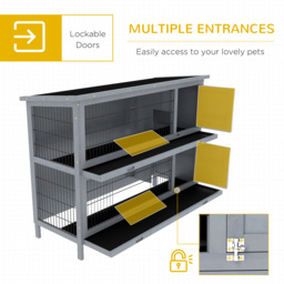 PawHut Rabbit Hutch Outdoor Guinea Pig Hutch Bunny Cage with No-Leak Trays, Divider, 136 x 50 x 93cm, Grey - thumbnail 5