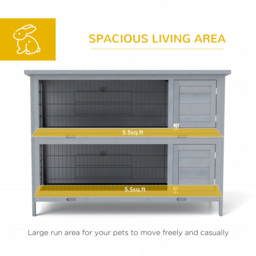 PawHut Rabbit Hutch Outdoor Guinea Pig Hutch Bunny Cage with No-Leak Trays, Divider, 136 x 50 x 93cm, Grey - thumbnail 4