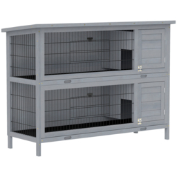 PawHut Rabbit Hutch Outdoor Guinea Pig Hutch Bunny Cage with No-Leak Trays, Divider, 136 x 50 x 93cm, Grey - thumbnail 1