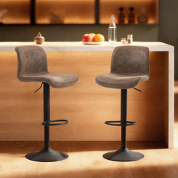 HOMCOM Bar Stools Set of 2, PU Leather Barstools with Backrest and Footrest for Kitchen, Counter, Breakfast Bar, Brown - thumbnail 2