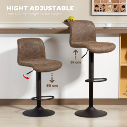 HOMCOM Bar Stools Set of 2, PU Leather Barstools with Backrest and Footrest for Kitchen, Counter, Breakfast Bar, Brown - thumbnail 6