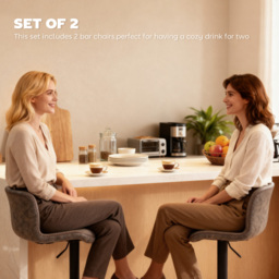 HOMCOM Bar Stools Set of 2, PU Leather Barstools with Backrest and Footrest for Kitchen, Counter, Breakfast Bar, Brown - thumbnail 4