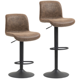 HOMCOM Bar Stools Set of 2, PU Leather Barstools with Backrest and Footrest for Kitchen, Counter, Breakfast Bar, Brown - thumbnail 1