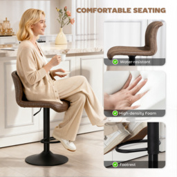 HOMCOM Bar Stools Set of 2, PU Leather Barstools with Backrest and Footrest for Kitchen, Counter, Breakfast Bar, Brown - thumbnail 5