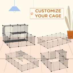 PawHut Pet Playpen w/ Door Customisable Fence for Guinea Pigs Hamsters Chinchillas Hedgehogs - Black - Aosom UK - thumbnail 4