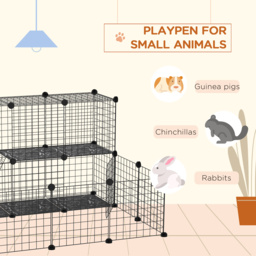 PawHut Pet Playpen w/ Door Customisable Fence for Guinea Pigs Hamsters Chinchillas Hedgehogs - Black - Aosom UK - thumbnail 5