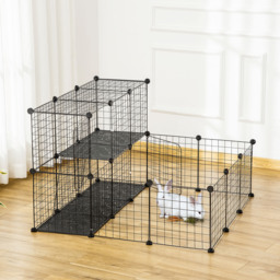 PawHut Pet Playpen w/ Door Customisable Fence for Guinea Pigs Hamsters Chinchillas Hedgehogs - Black - Aosom UK - thumbnail 2