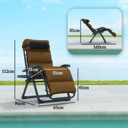 Outsunny Set of Two Reclining Sun Loungers, with Cushion - Brown - thumbnail 3