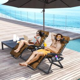 Outsunny Set of Two Reclining Sun Loungers, with Cushion - Brown - thumbnail 2