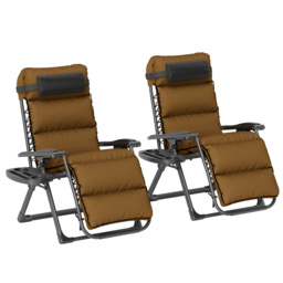 Outsunny Set of Two Reclining Sun Loungers, with Cushion - Brown - thumbnail 1