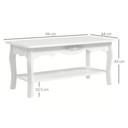 HOMCOM Coffee Table with Storage Shelf, Modern Living Room End Table, 2 Layer Wooden Design, 94L x 44W x 42H cm, White - Aosom UK - thumbnail 3